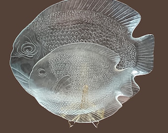 Vintage Arcoroc France Fish Plate Set, Clear Glass