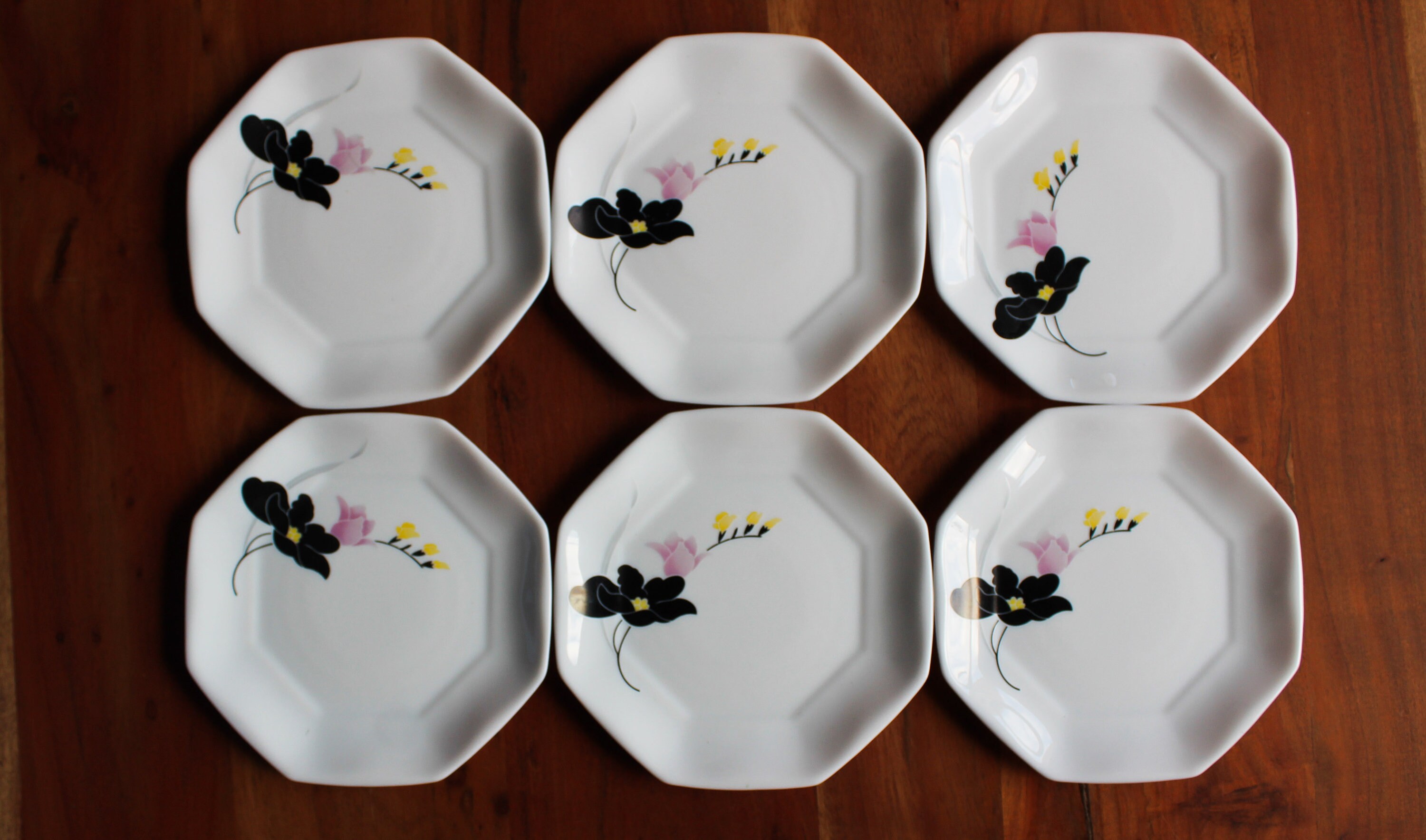 6 ASSIETTE DESSERT VINTAGE décor ROSE ARCOPAL DESIGN ANCIEN 60 70