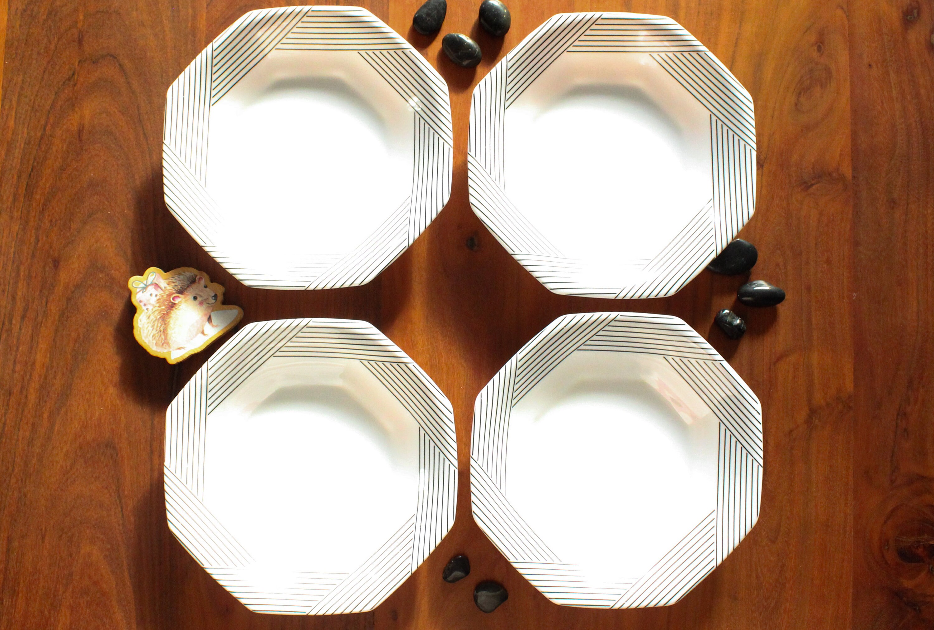 4 Assiettes Creuses Vintage Blanche Novoctime Arcopal Décor Géomètrique