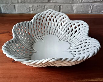 Large white twisted ceramic basket