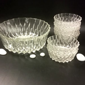 DESSERT SET transparent glass, pressed glass salad bowl, vintage France