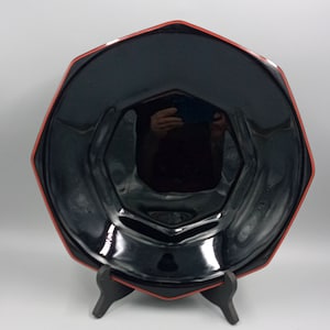 Black SALAD DISH with octagonal red edging Novoctime from Arcoroc vintage