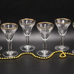 6 GLASSES transparent foot liqueur hand blown gold France