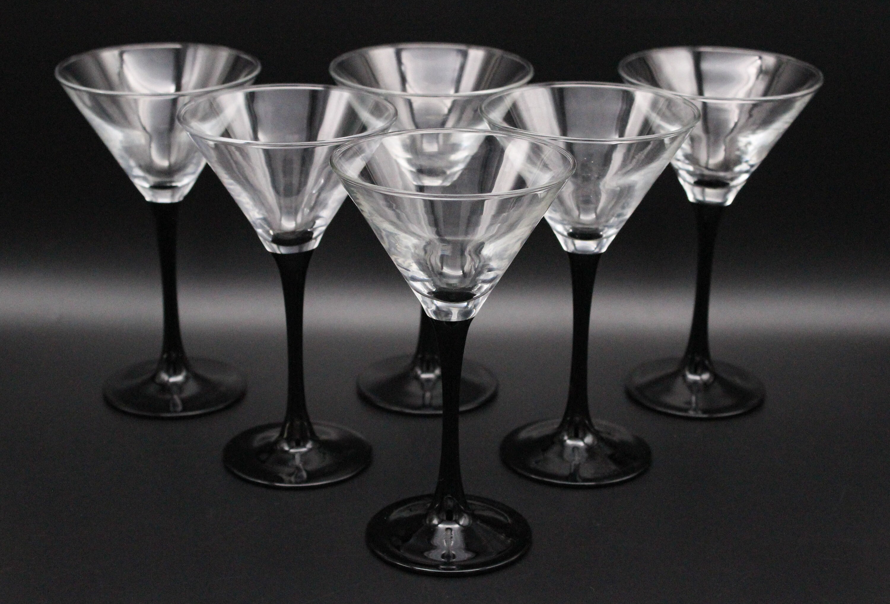 6 Verres à Cocktail Pied Noir Vintage France 1980 Modèle Domino de Luminarc