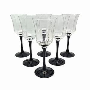5 または 6 OCTIME GLASSES 14 cl Luminarc、ワイングラス、ヴィンテージ ブラックステム フランス