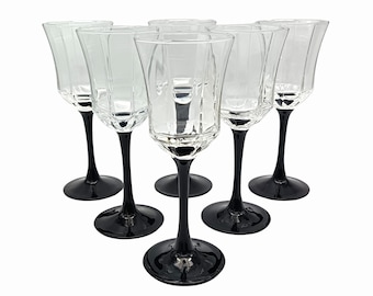 5 or 6 OCTIME 14 cl Luminarc glasses, vintage black stems, France