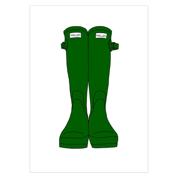 Wellington Boots; Green, Greeting Card