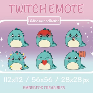 Twitch|Discord|Youtube cute lil&#39; dinosaur emote collection Teal Edition