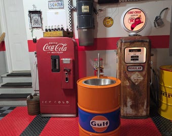 Handcraft Vintage Oil Barrel. Retro style. Man's cave. Motorsport