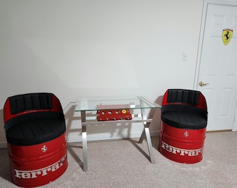 Set of two Ferrari inspired chairs and Table - Handcrafted Unique Automotive Decor