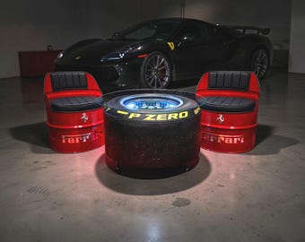 Ferrari-Inspired Chairs Set with F1i Wheel Coffee Table