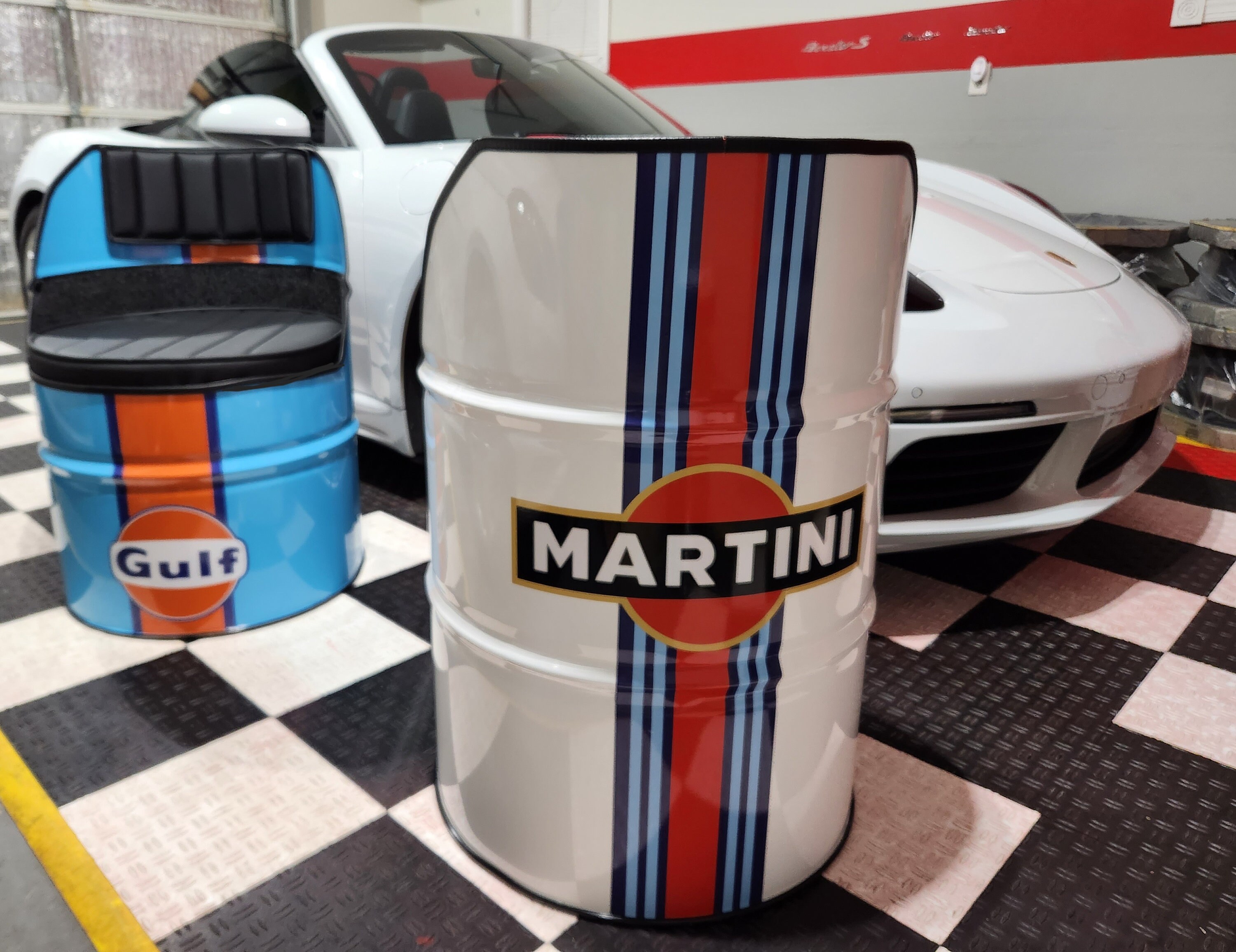 ポルシェドラム缶チェアー MARTINI 小売 RACING Porsche ポルシェ