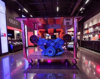 Hand-Built German V8 Engine Art Table-Gulf Inspired Colors