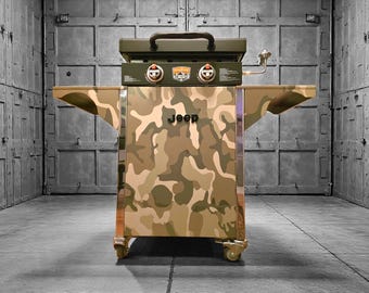 Custom Jeep Grill Cart: Blackstone 22, Stainless Steel Camo, Handmade USA
