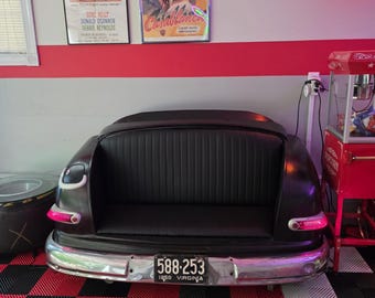 1950s Classic Car Bench | Handcrafted Automobilia Sofa | Vintage Car Tail Bench | Man Cave Garage Furniture | LED Taillights
