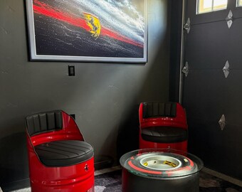 Ferrari-Inspired Chairs Set with F1i Wheel Coffee Table