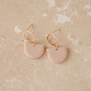 Polymer Clay Earrings, LOOP, Stud, Minimalist, Handmade, Gold Plated, Geometric Sand