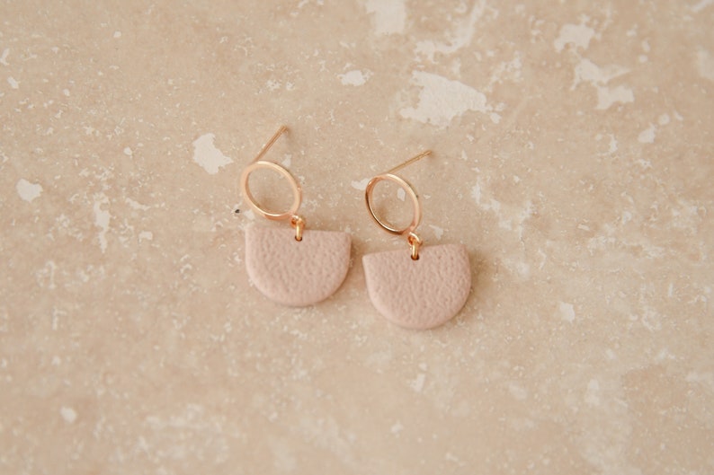 Polymer Clay Earrings, LOOP, Stud, Minimalist, Handmade, Gold Plated, Geometric Sand