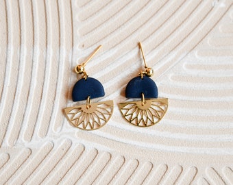 Polymer Clay Earrings, JEANNE, Earring, Studs, Fan Earring, Minimalist, Handmade, 24k Gold Studs, wedding