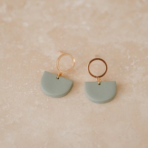 Polymer Clay Earrings, LOOP, Stud, Minimalist, Handmade, Gold Plated, Geometric Pale Green