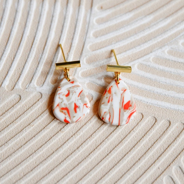 Polymer Clay Earrings,Marble, FRIDA, Plug, Minimalist, Handmade