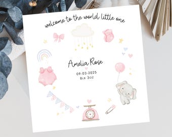 Tarjeta personalizada para recién nacida - Llegada de la bebé - Felicitaciones, niña - Bienvenida, niña - Tarjeta de regalo para recién nacida - Felicitaciones