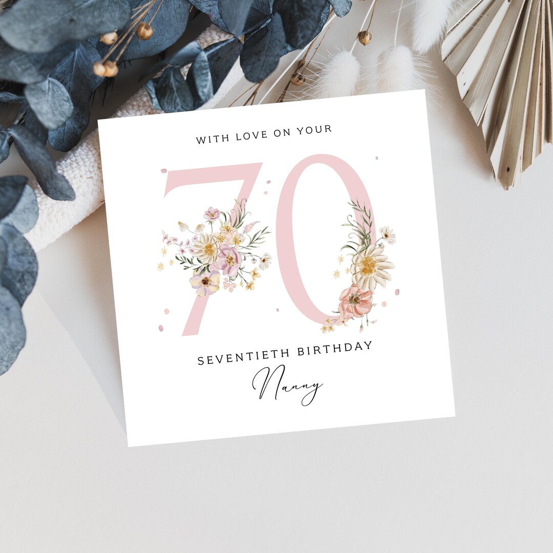 Personalised 70th Birthday Card - Age 70 Birthday Card - Floral Seventy ...