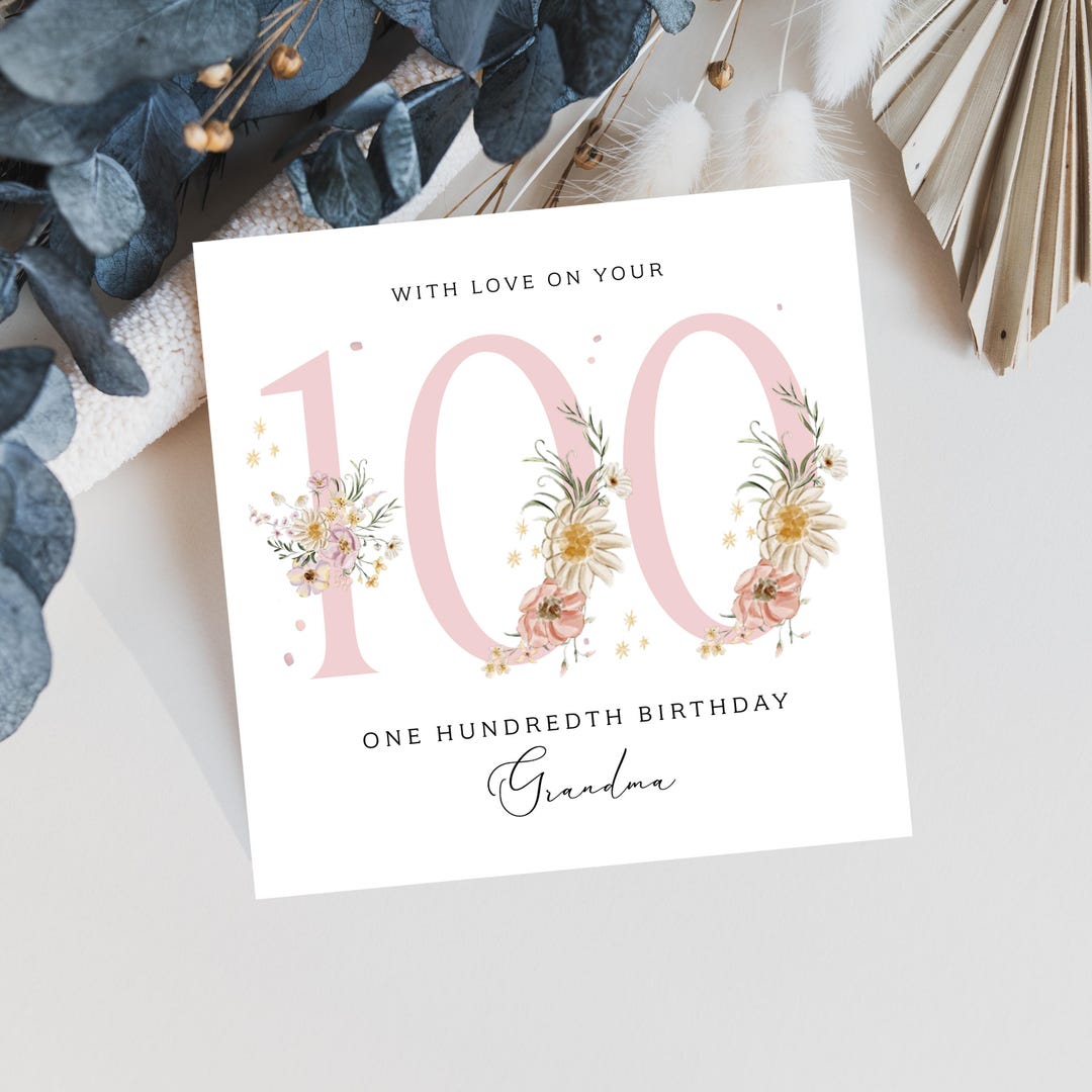 Personalised 100th Birthday Card - Age 100 Birthday Card - Floral One ...