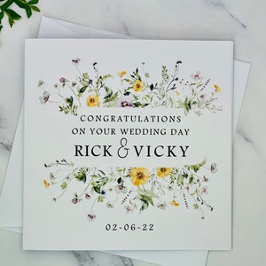 Personalised Bride and Groom Wedding Card - Mr and Mrs Card - Just Married - Newlyweds - The Happy Couple - Wild Floral Wedding Card