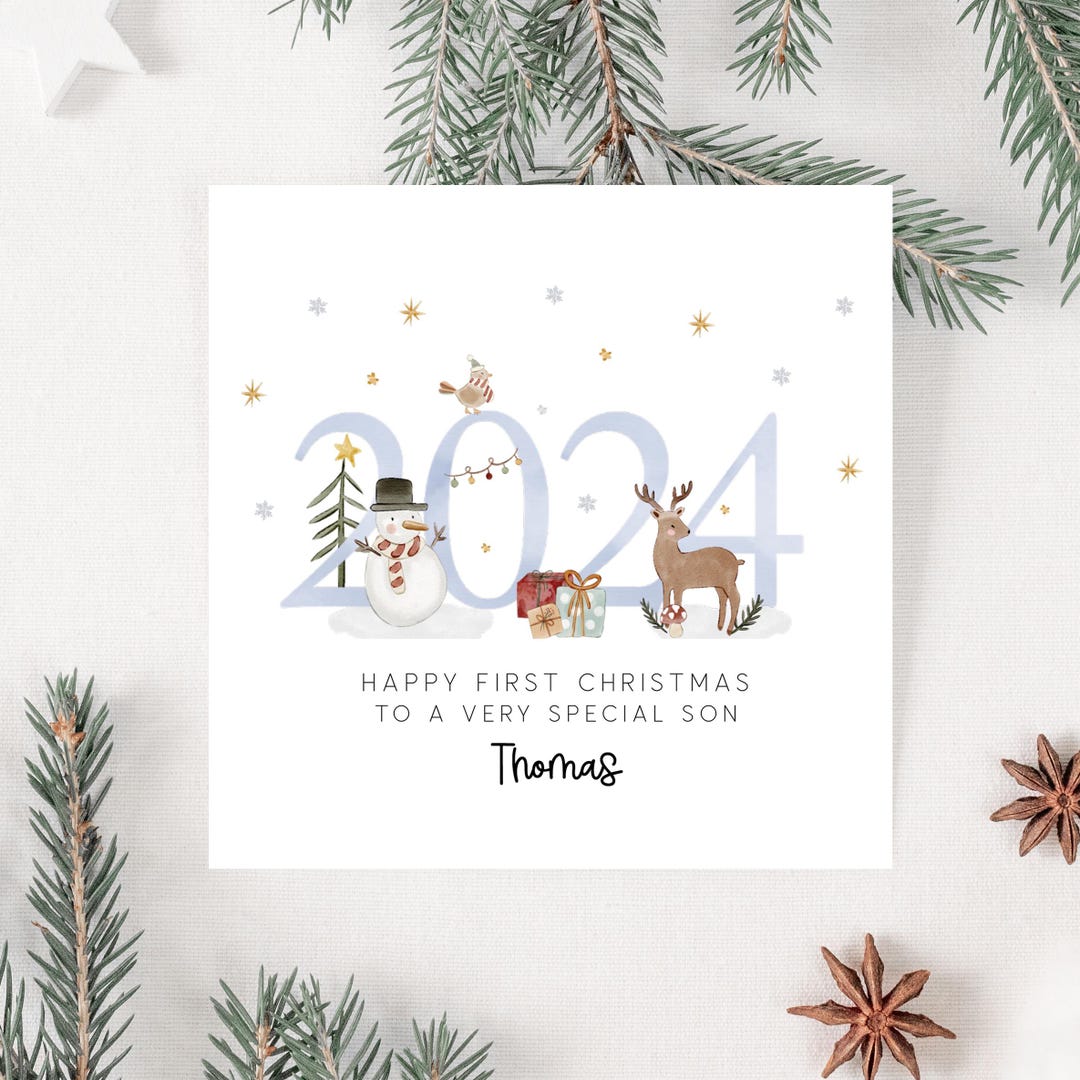 Personalised 2024 Baby Boy First Christmas Card for Son, Grandson