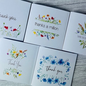 Floral Thank You Cards  - Pack of 5 - Floral Cards - Multipack - Watercolour Cards