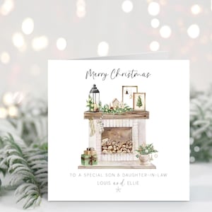 Personalised Christmas Card to Son and Daughter-in-Law - Daughter and Son-in-Law -Christmas Fireplace Card- Card for Sister & Brother-in-Law