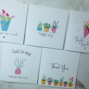 Thank You Cards  - Pack of 5 - Floral/Plant Cards - Multipack