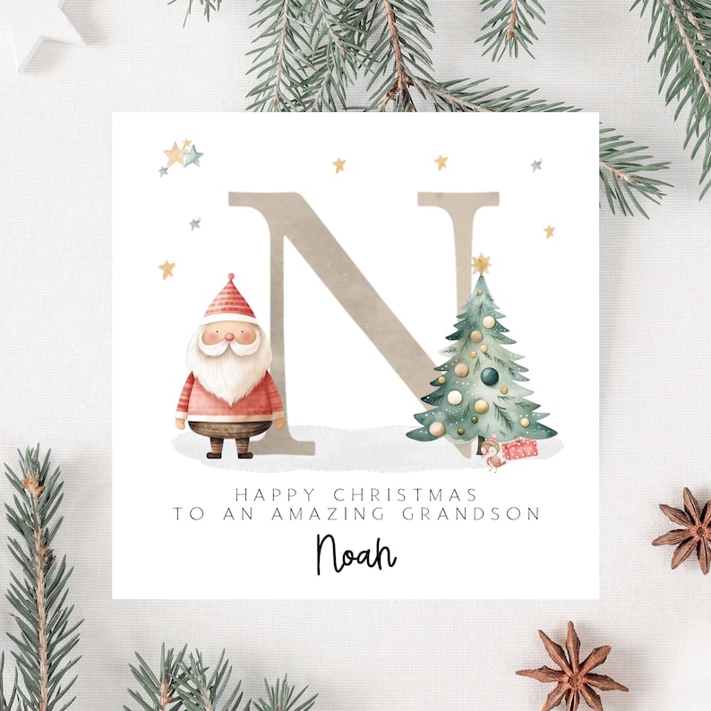 Personalised Father Christmas Card - Santa Christmas Card For Grandson, Son,Nephew, Godson,Daughter, Granddaughter, Niece, Goddaughter, Kids image 1
