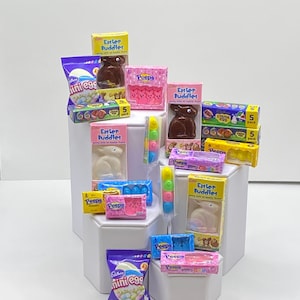 1:6 scale mini marshmallow packages, 1/6 chocolate Bunnies, Marshmallow  Easter candy for doll, mini brands, Easter minis, elf prop