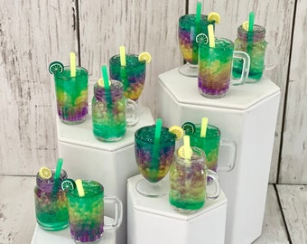 1/3 MARDI GRAS inspired drinks, elf prop, 15” thru 18” doll drink, 1/3 fake drinks, 18” doll drink, drink, 16” inch doll, gnome