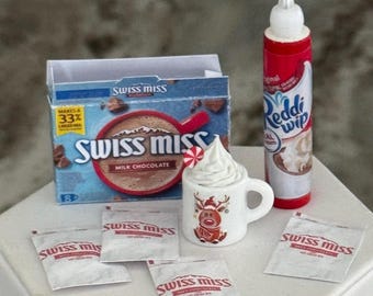 Elf hot cocoa, elf props, red elf, 12” elf doll drinks, mini hot cocoa for doll/figures, fake doll cocoa, red elf hot cocoa, Christmas cocoa