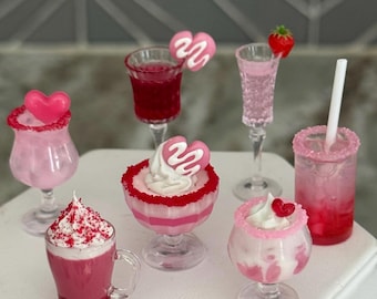 1:6 scale Valentine drinks for dolls, drinks for 10” thru 12” dolls, valentine doll drinks, elf prop, red elf, 11.5” doll, 10” doll, 12”doll