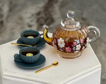 1:6 playscale tea set for dolls, fashion doll tea, 11.5” doll , 10” doll, 12” doll, elf prop, miniature tea set, 1/6 scale tea set,