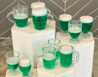 1:3 scale fake green beer for dolls, doll beer prop, 18” doll drink, 16” doll drink, 15” doll, fake beer for doll, 1/3 scale ST Paddys beer