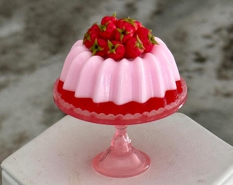 1:6 scale strawberry Bundt/jello for dolls/figures, playscale dessert for doll, fashion doll dessert, elf prop, Byers Caroler prop,