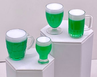 1/4, 1/3 scale green beer for dolls, fake green beer for St Paddy’s Day, green beer for 16”, 18” dolls, beer for gnomes, elf props