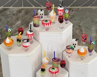 1:6 scale Halloween drinks/desserts, Halloween doll props, mini Halloween doll drinks, 11.5” doll drinks, fashion doll drinks, drinks for do