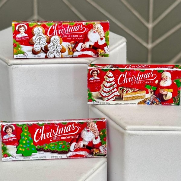Mini Christmas Cake Packages: 1/6 Playscale Doll Food Prop, elf prop, playscale food package, fashion doll props, 11.5” doll, 12” doll