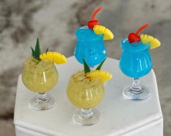1:6 summer cocktails, playscale blue Hawaiian, playscale painkiller, elf prop, mini tropical doll drinks, 11.5” doll, 12” doll drink,