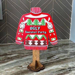 Ugly Sweater Party Sign: Wooden Elf Prop Table Decor
