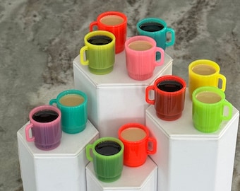 1:3 scale colorful coffee cups for dolls, 1/3 doll coffee cup, 1/3 doll drink, 18” thru 20” doll prop, 1/3 drink for doll, gnome prop