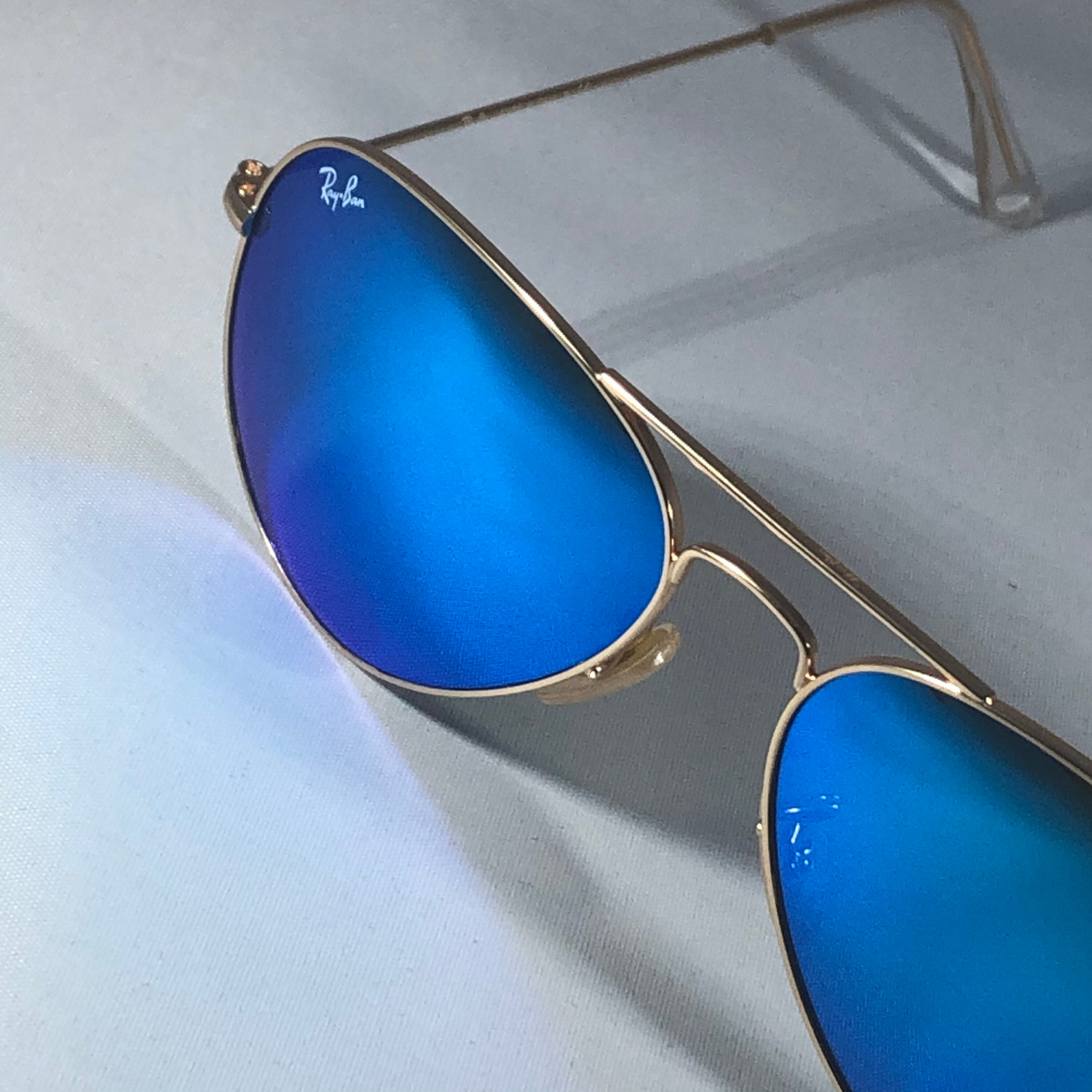 RayBan 3025 Aviator Sunglasses Gold Frames with Blue Flash Etsy