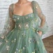 Green tulle Embroidery Dress Summer Gown | Floral Lace Dress / A-Line Wedding Dress |Party Prom Dress Vintage Aesthetics Cottage Core | Prom