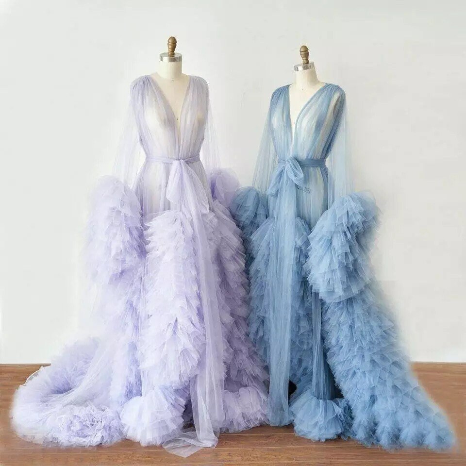 Womens Robes Long Tulle Bathrobe Fluffy 